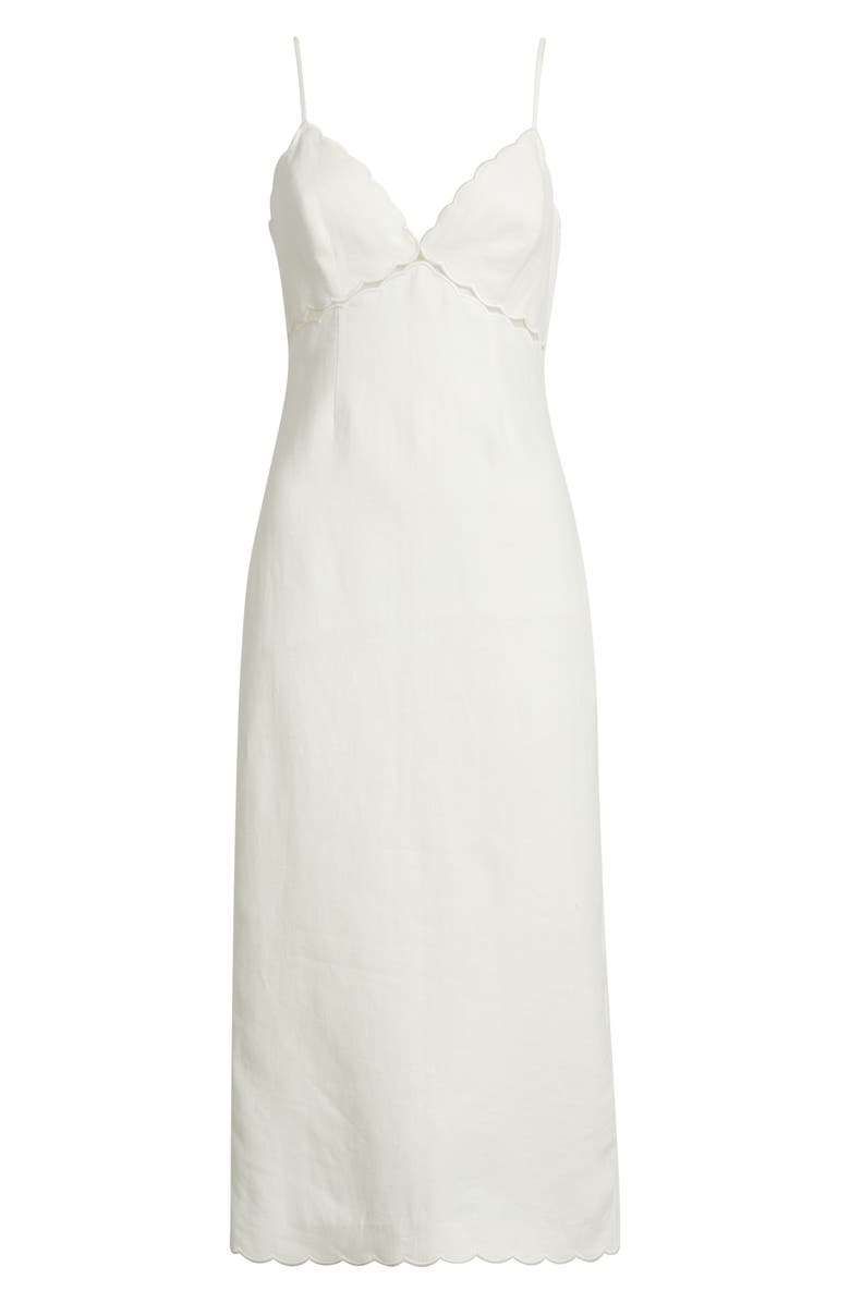LoveShackFancy Sydelle Embroidered Trim Linen Midi Dress, Alternate, color, 