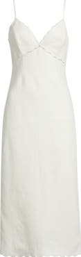 LoveShackFancy Sydelle Embroidered Trim Linen Midi Dress