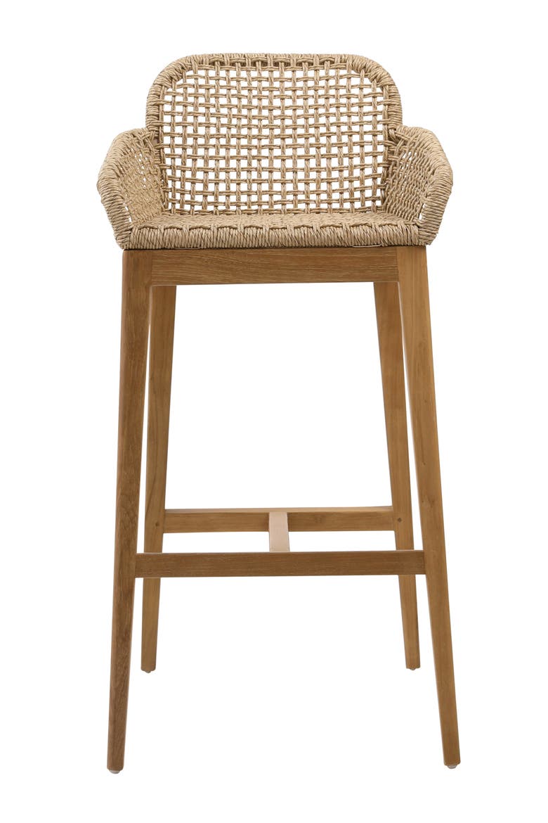 Fiona Teak Wood & Woven Outdoor Bar Stool, Alternate, color, Natural