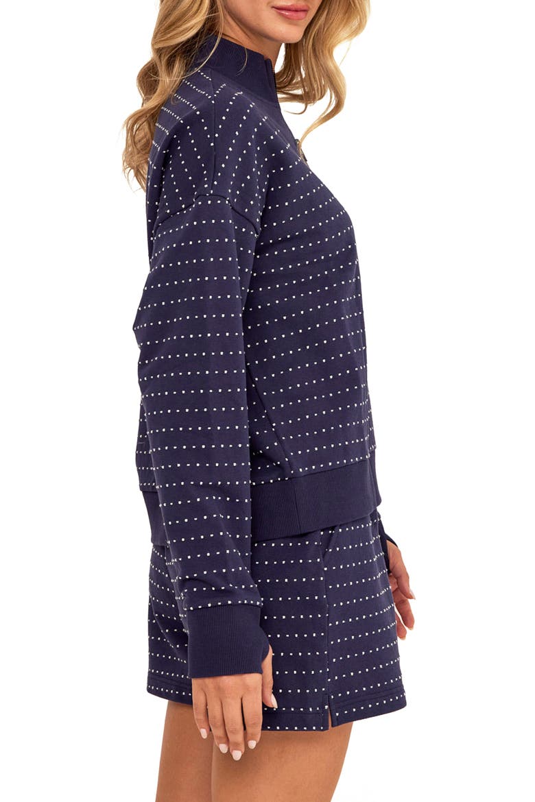 Kindra Embroidered Dot Quarter Zip Top, Alternate, color, STARGAZER/ ECRU