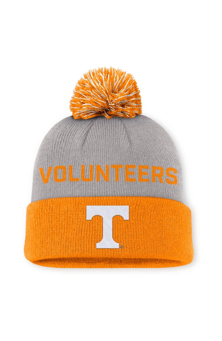 Nike Men's Nike Gray/Tennessee Orange Tennessee Volunteers Primetime Peak Cuffed Knit Hat with Pom, Main, color, Gray