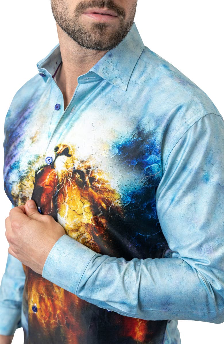 Maceoo Fibonacci Lionmozaic 06 Blue Contemporary Fit Button-Up Shirt, Alternate, color, Blue