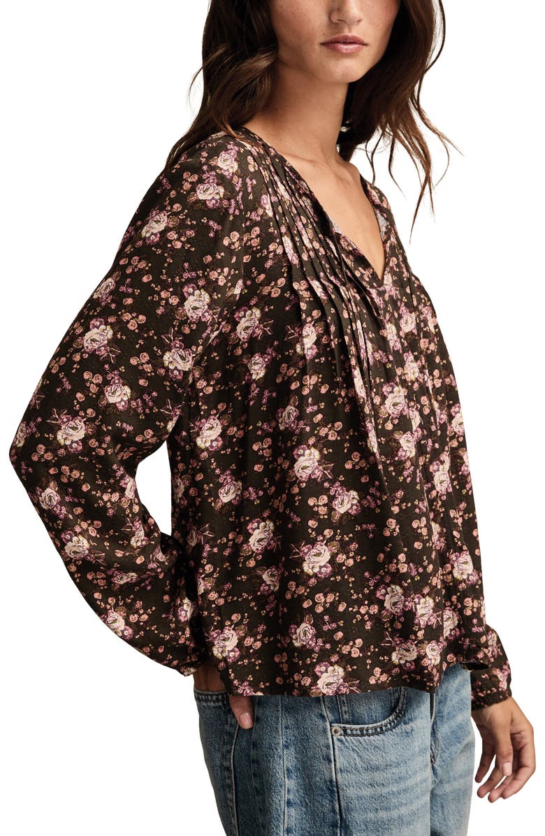 Lucky Brand Pintuck Floral Peasant Top, Alternate, color, Black Multi