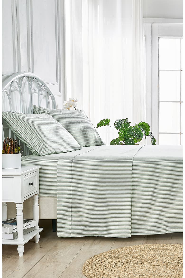 Percale Stripe 200 Thread Count Sheet Set, Alternate, color, GREEN