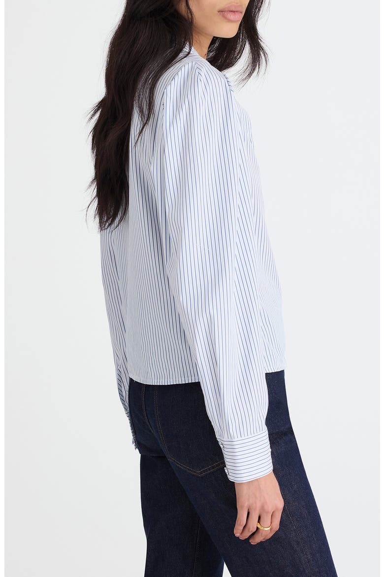 Paulina Stripe Cotton Poplin Band Collar Button-Up Shirt, Alternate, color, HYDRANGEA