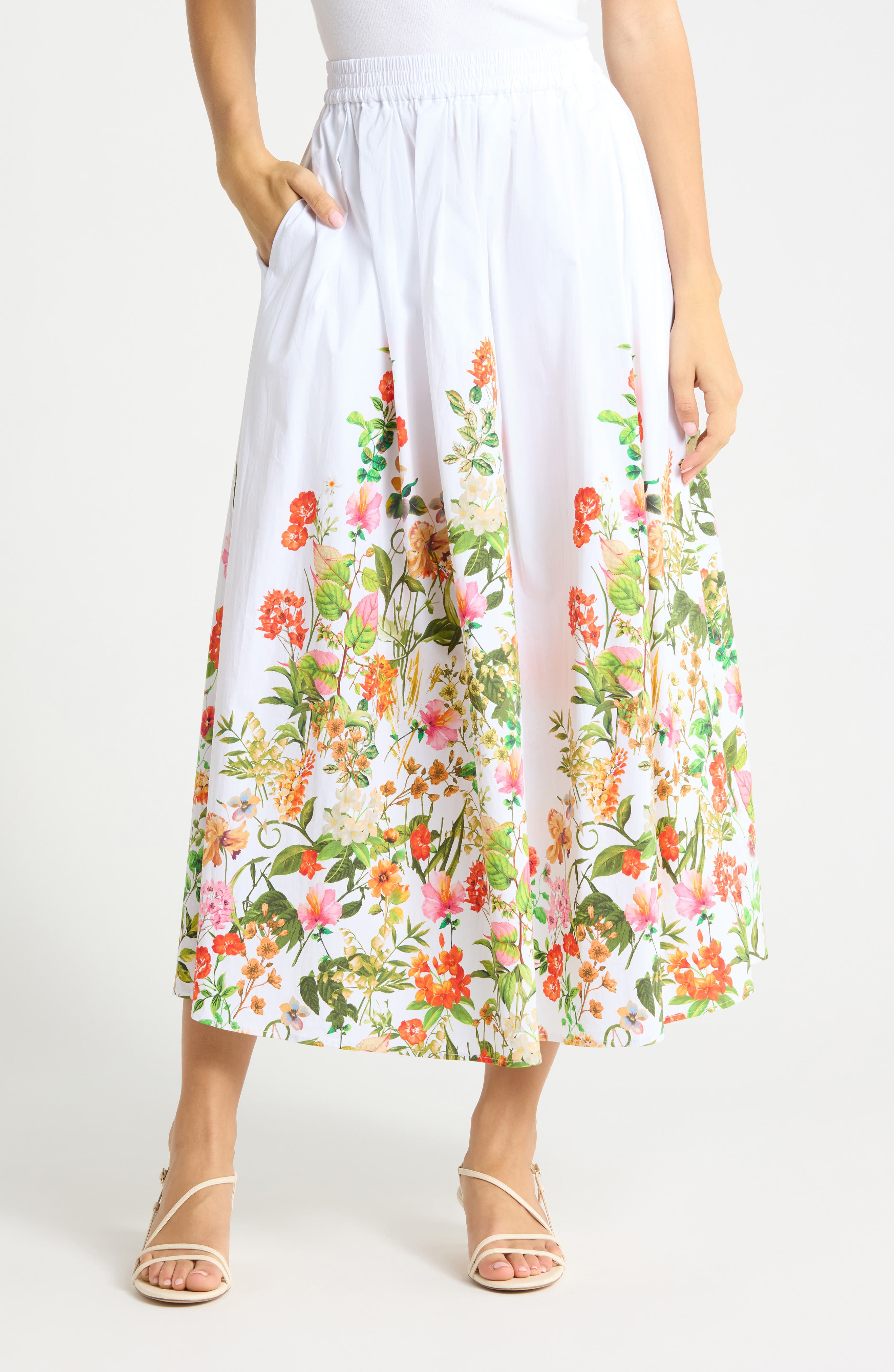Floral Poplin Pull-On Skirt