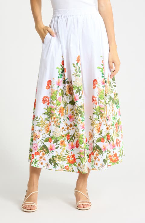 Floral Poplin Pull-On Skirt