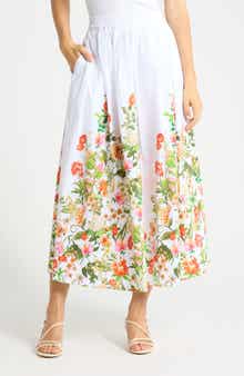 Floral Poplin Pull-On Skirt