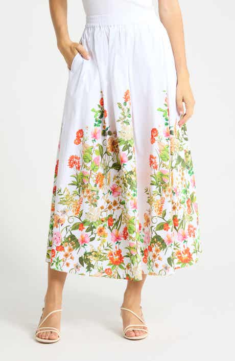Floral Poplin Pull-On Skirt