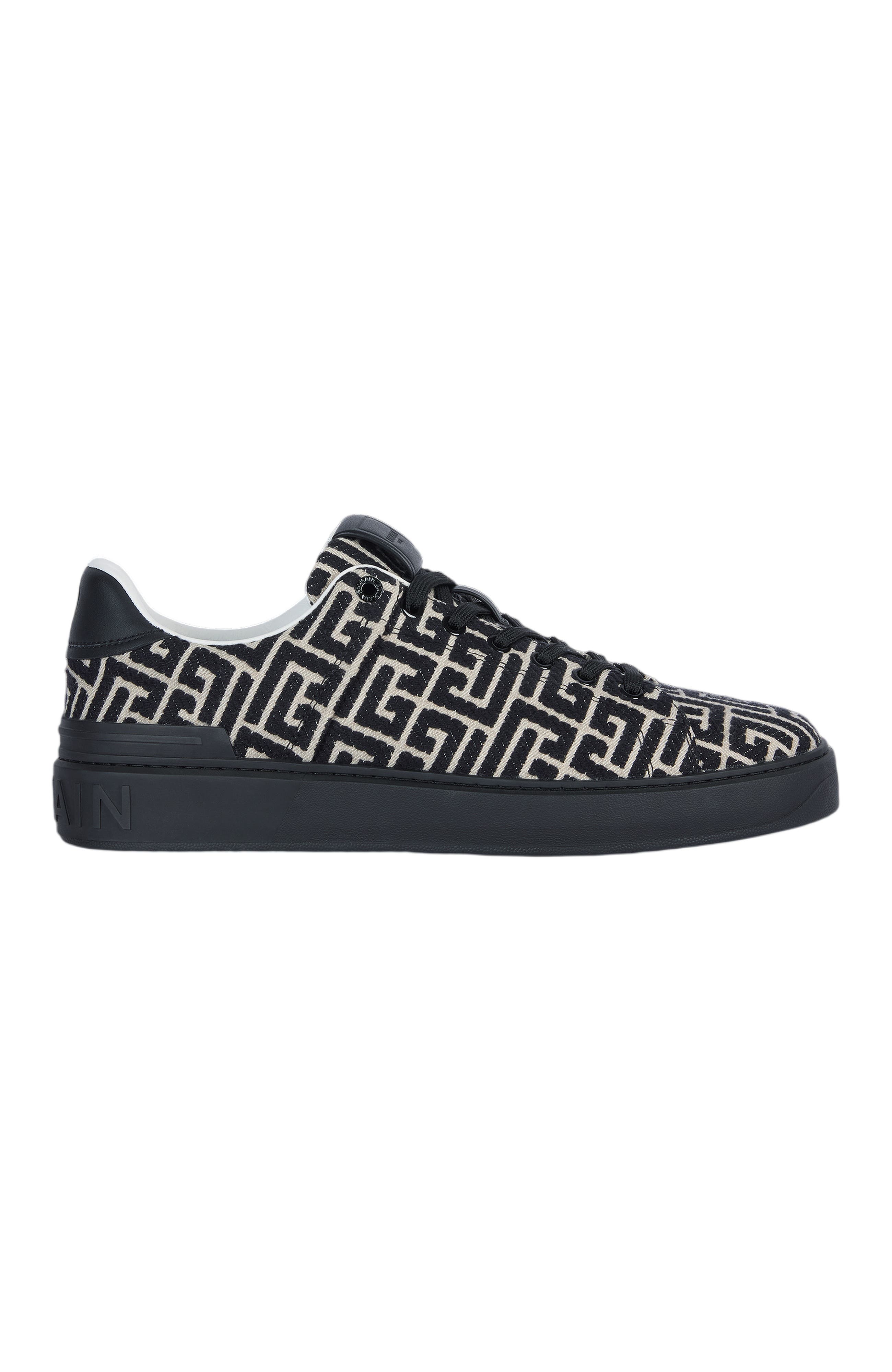 B-Court trainers in leather and Monogram jacquard, Main, color, black