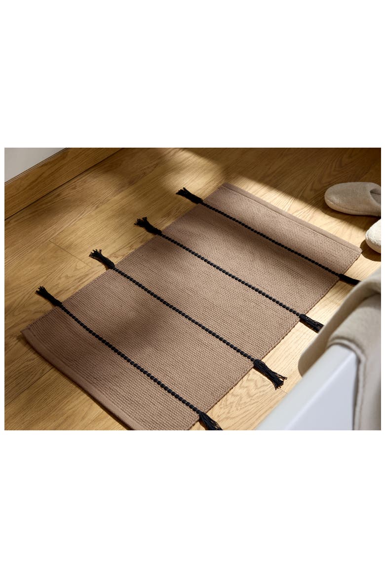 Organic Cotton Tassel Bath Rug, Alternate, color, WARM GREY AND SOFT BLACK