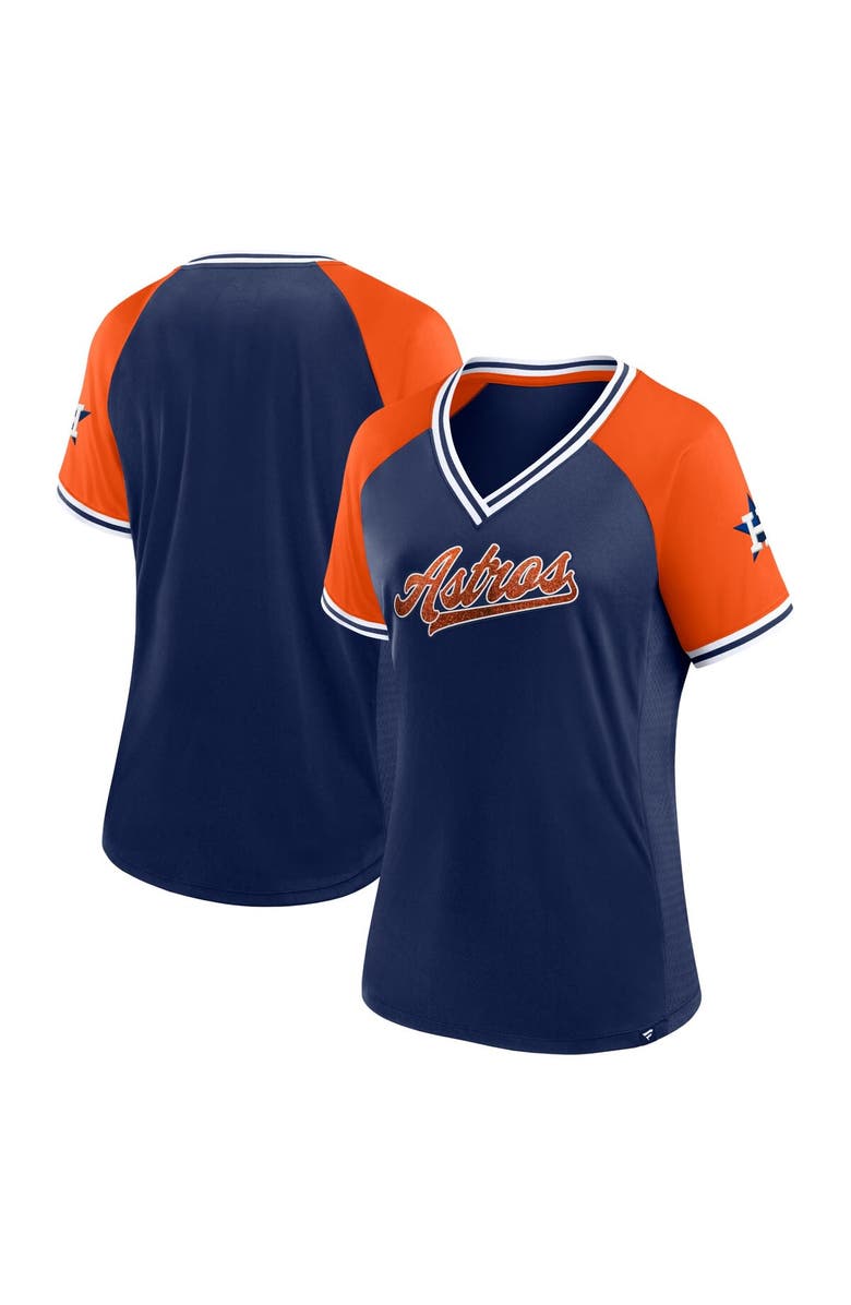 FANATICS Women's Fanatics Branded Navy Houston Astros Glitz & Glam League Diva Raglan V-Neck T-Shirt, Alternate, color,