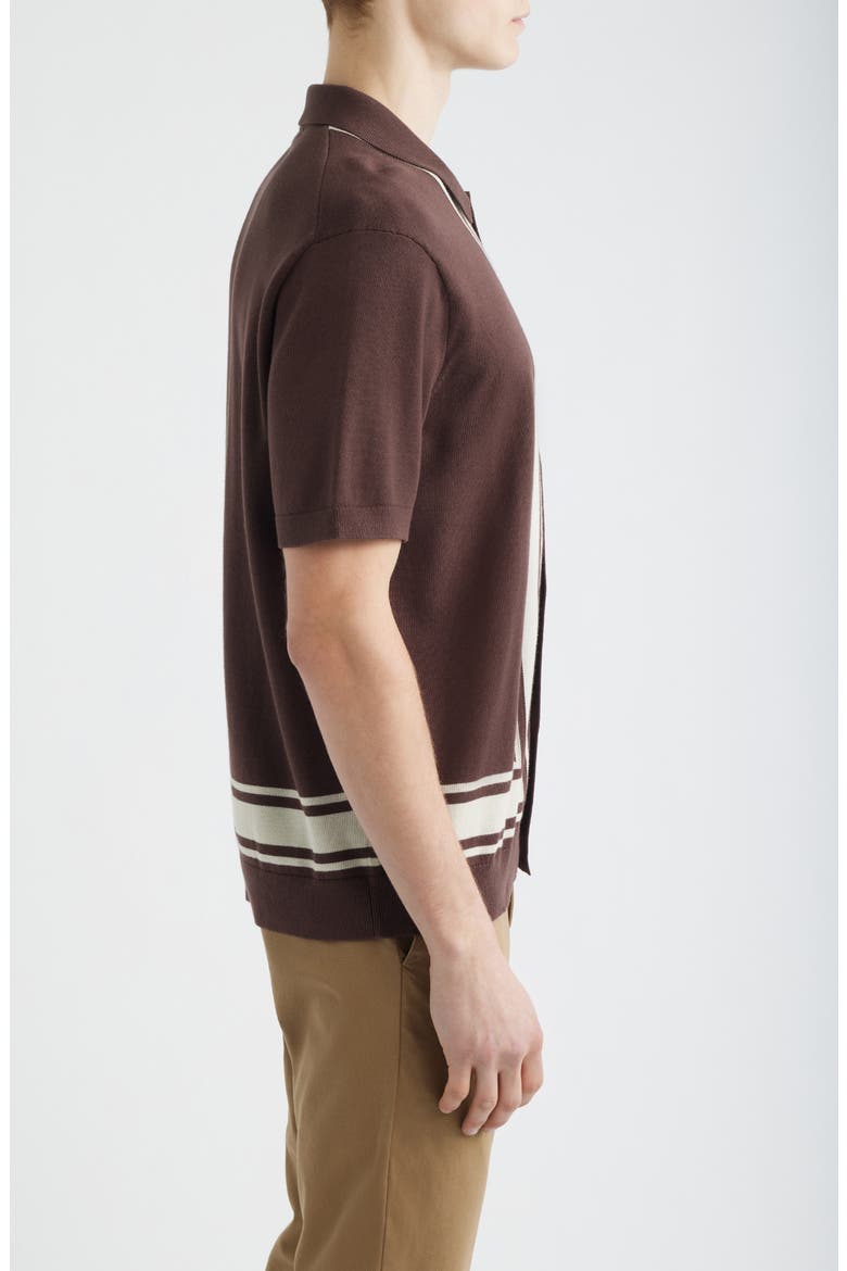 Border Stripe Short Sleeve Cotton Sweater Shirt, Alternate, color, RUM RAISIN