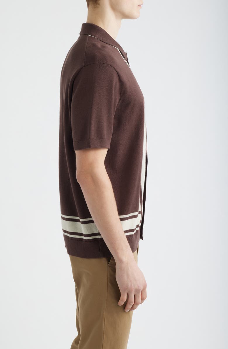 Madewell Border Stripe Short Sleeve Cotton Sweater Shirt, Alternate, color, Rum Raisin