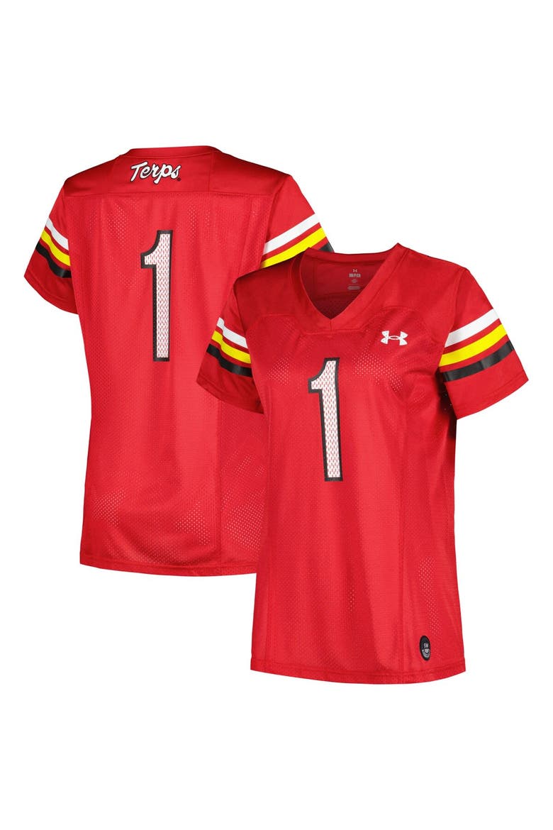 Women's Under Armour #1 Red Maryland Terrapins Replica Football Jersey, Main, color, Red