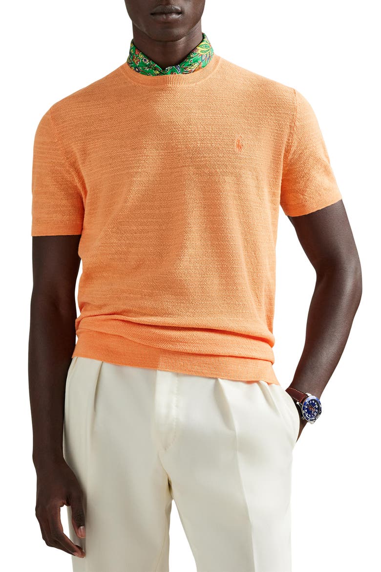 Textured Seed Stitch Cotton & Linen Sweater, Main, color, POPPY