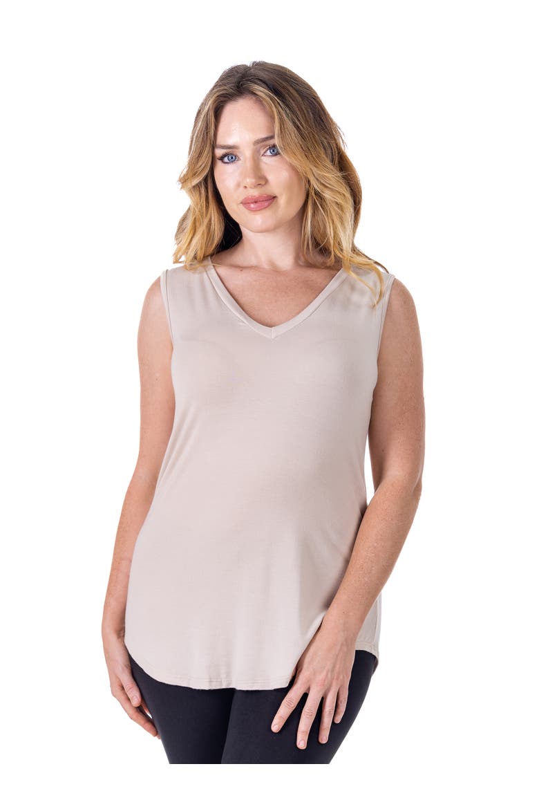 Petites V-Neck Tunic Tank Top with Round Hemline, Main, color, Nude