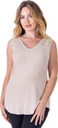 24seven Comfort Apparel Petites V-Neck Tunic Tank Top with Round Hemline