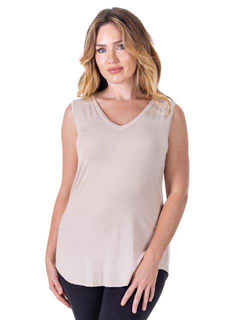 24seven Comfort Apparel Petites V-Neck Tunic Tank Top with Round Hemline
