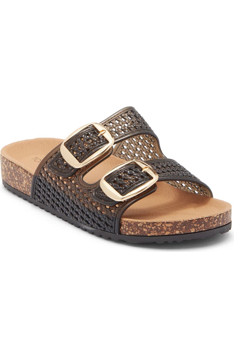 TOP MODA Seattle Clear Double Strap Slide Sandal, Main, color, Black Pvc