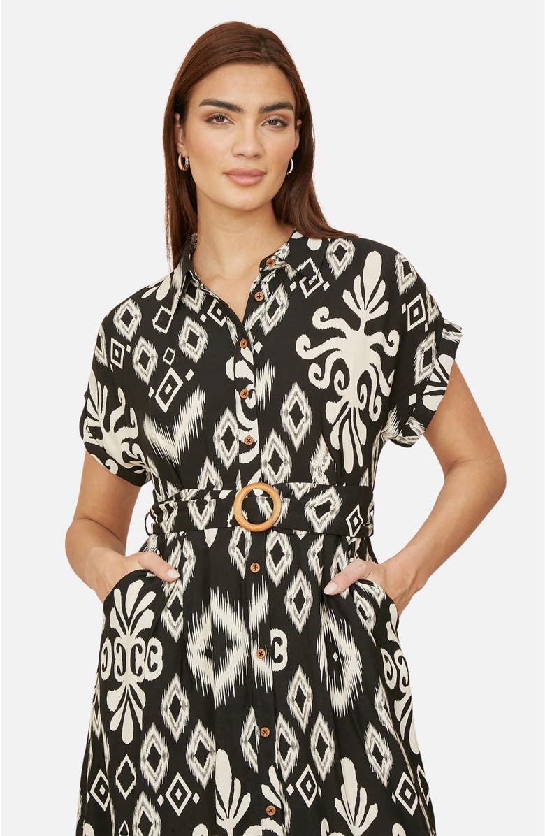 Yumi Geo Print Relaxed Midi Shirt Dress, Alternate, color, Black