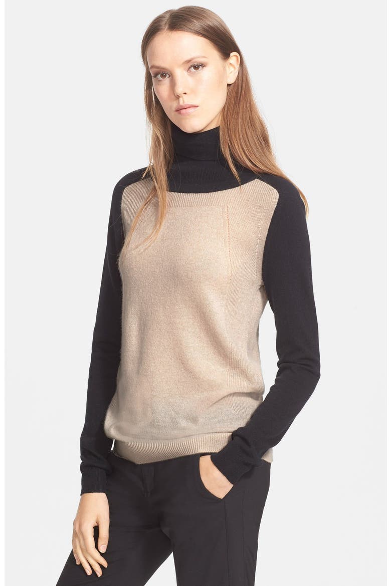 Colorblock Turtleneck Sweater, Main, color, HEATHER KHAKI/ BLACK