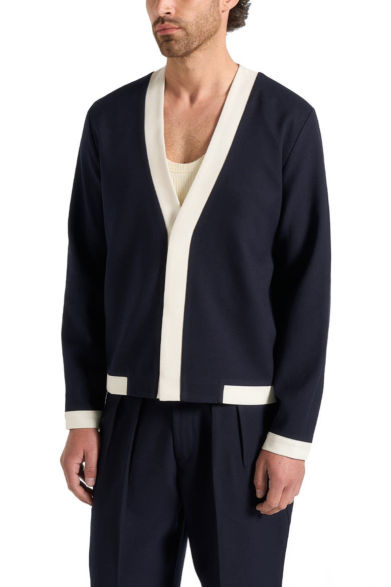 Clovis Tailored Cardigan With Contrast Placket, Alternate, color, Navy/White