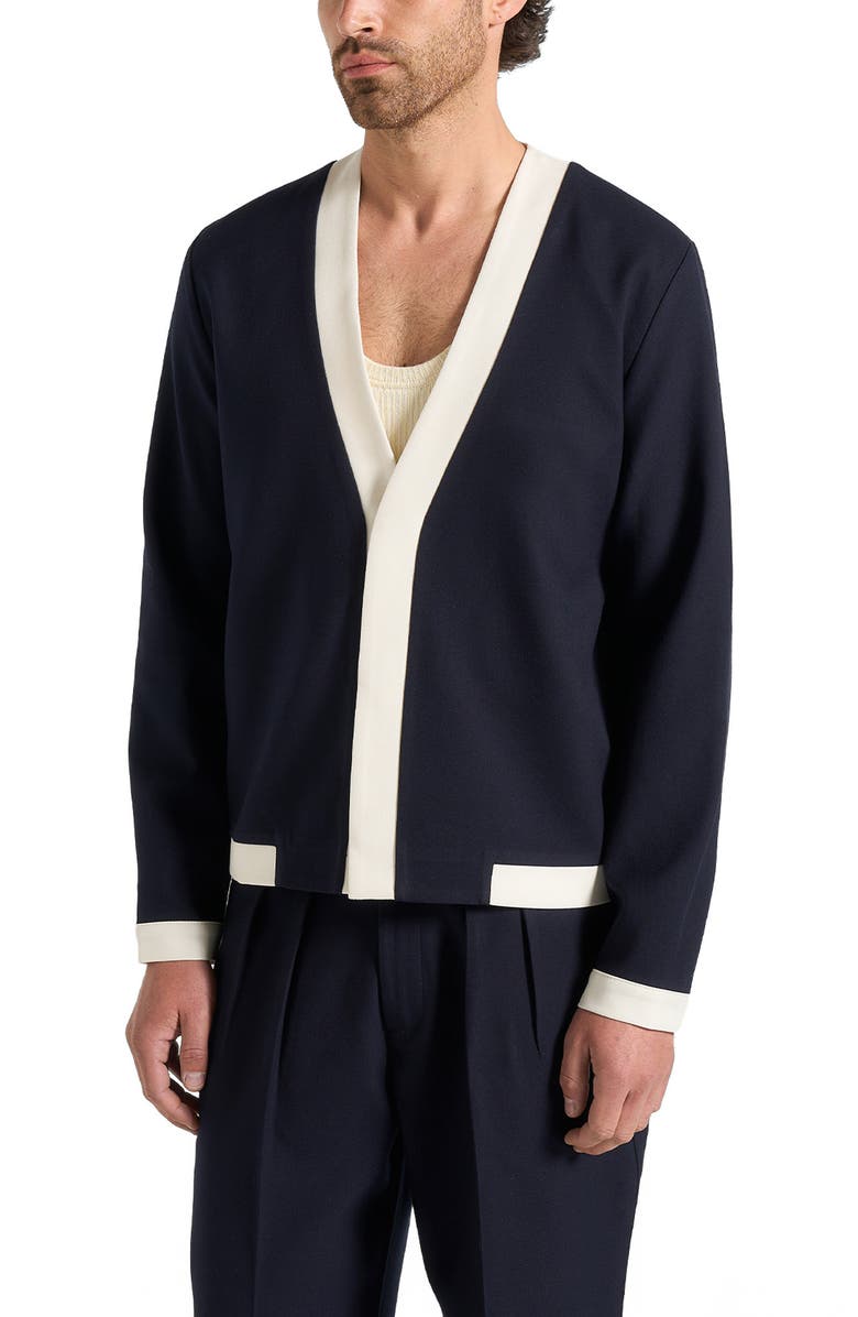 Manière De Voir Clovis Tailored Cardigan With Contrast Placket, Main, color, Navy/White