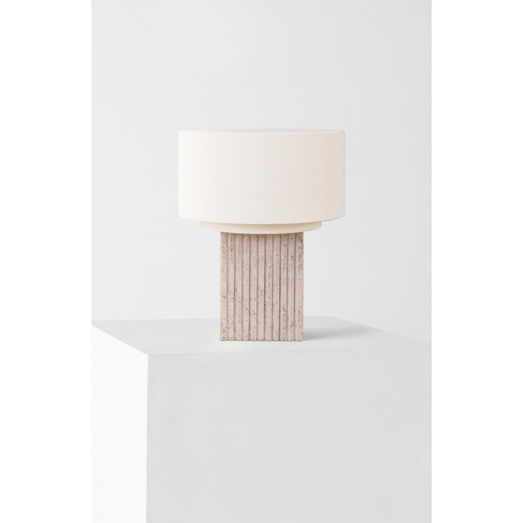 Brightech Atticus 15" Modern Led Natural Limestone Table Lamp With Cotton Fabric Shade In Neutral