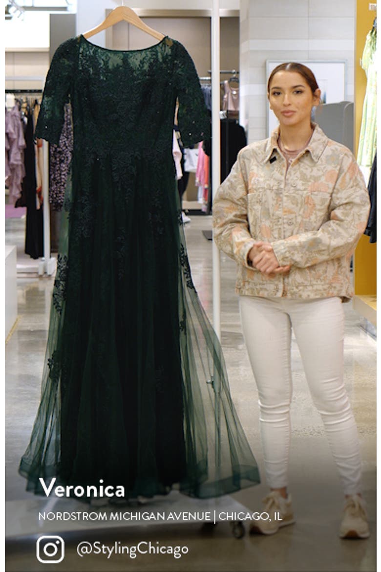 Lace and Tulle A-line Gown with Three Quarter Sleeves video