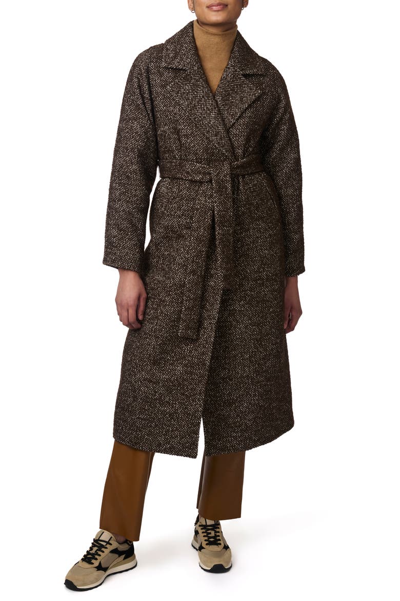 Textured Herringbone Longline Wrap Coat, Main, color, BROWN