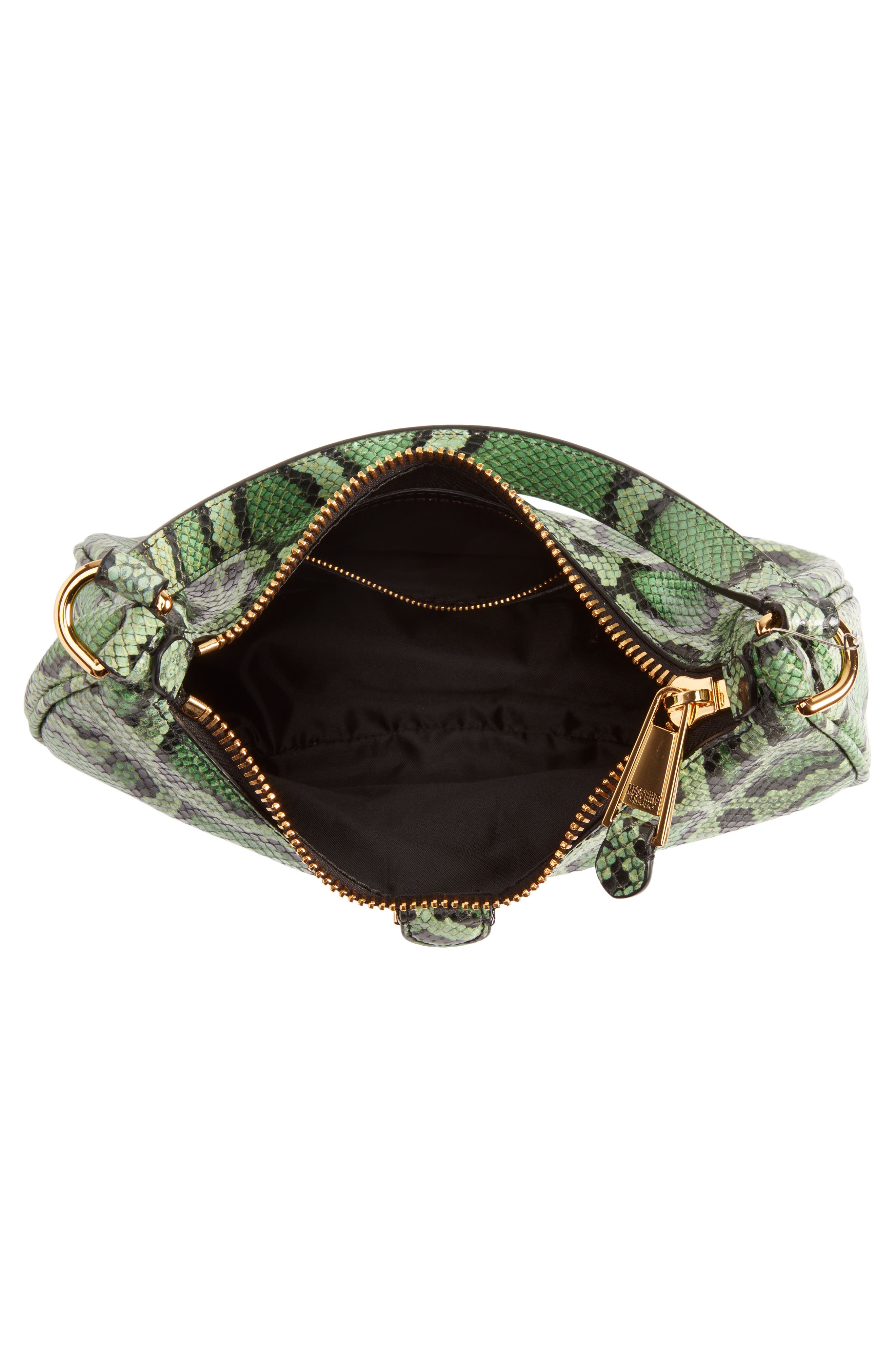 Moschino Logo Belt Snakeskin Print Leather Shoulder Bag, Alternate, color, 