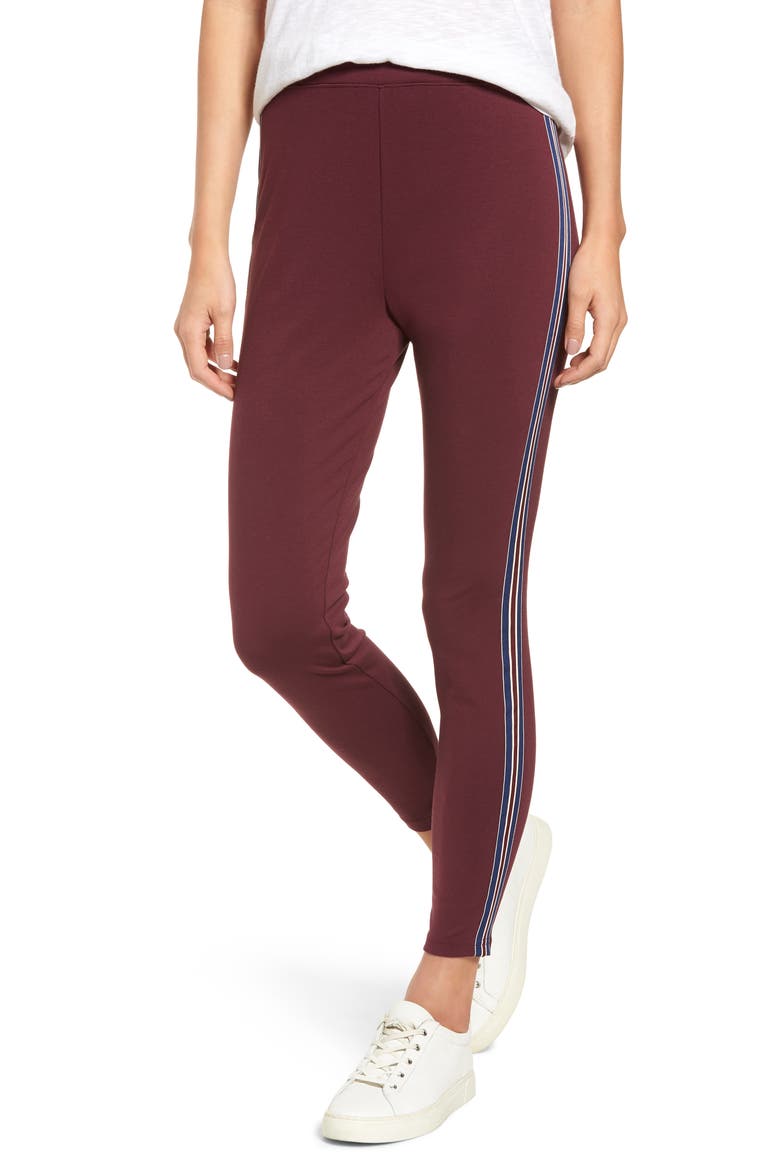 Stripe Ponte Skimmer Leggings, Main, color, FIG WITH STRIPE