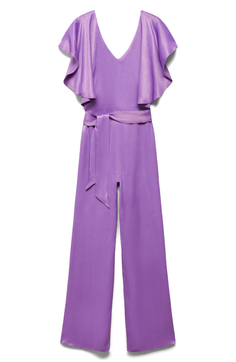 MANGO Ruffle Sleeve Satin Jumpsuit, Alternate, color, 