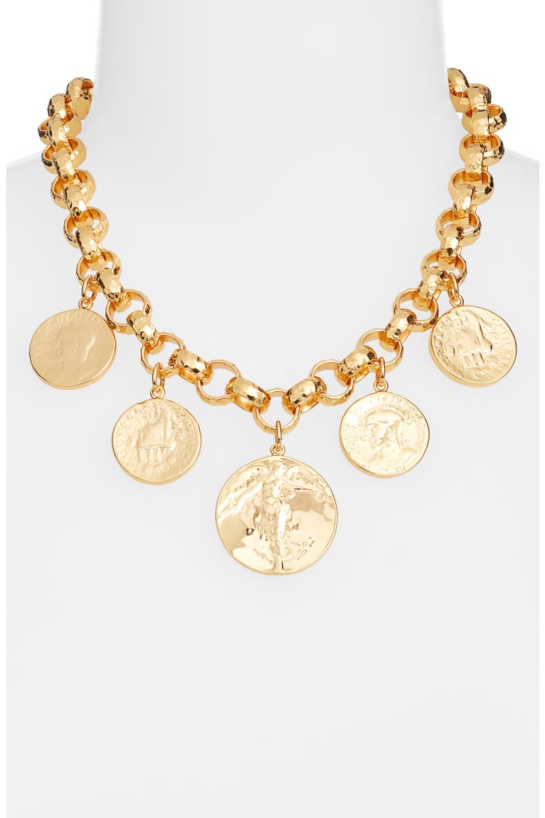 Coin Drop Rolo Chain Necklace, Alternate, color, GOLD