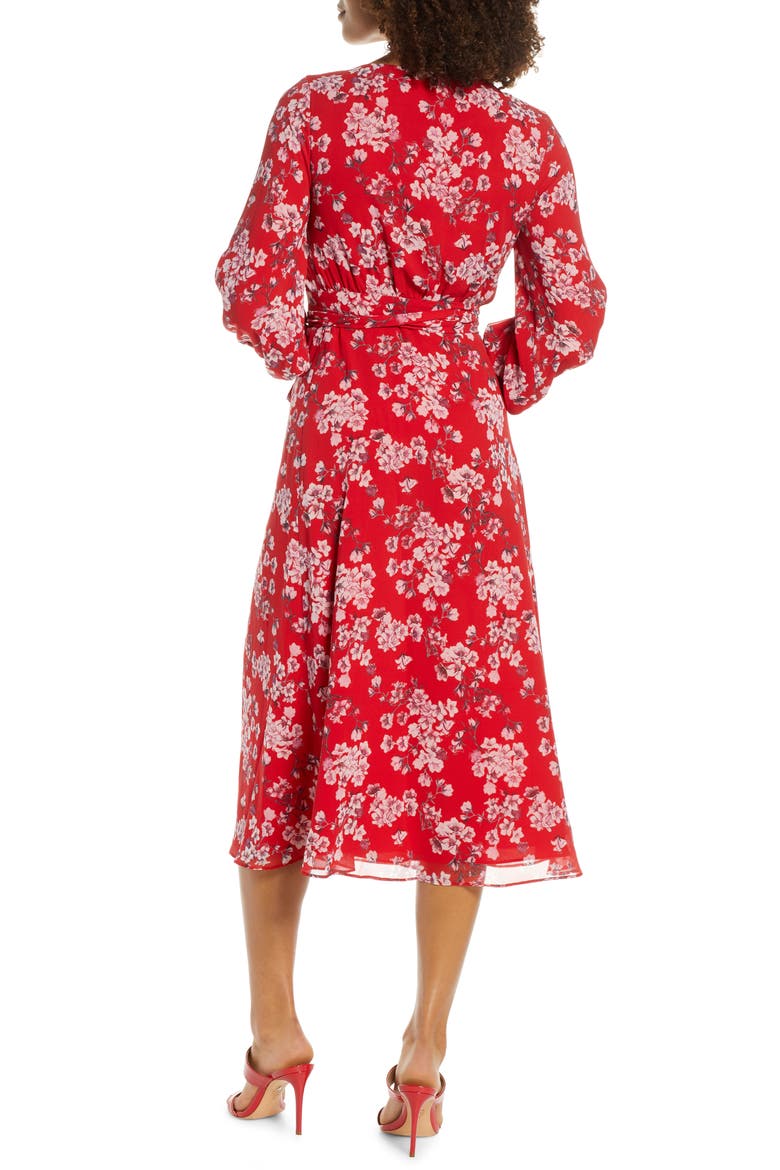The Evelyn Long Sleeve Wrap Dress, Alternate, color, AZALEA FLORAL RED