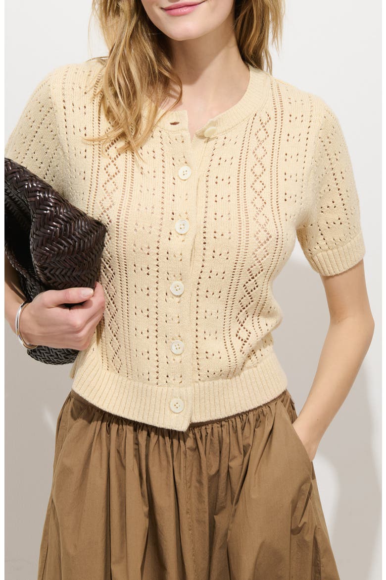 Elle Pointelle Cardigan, Main, color, CREAM