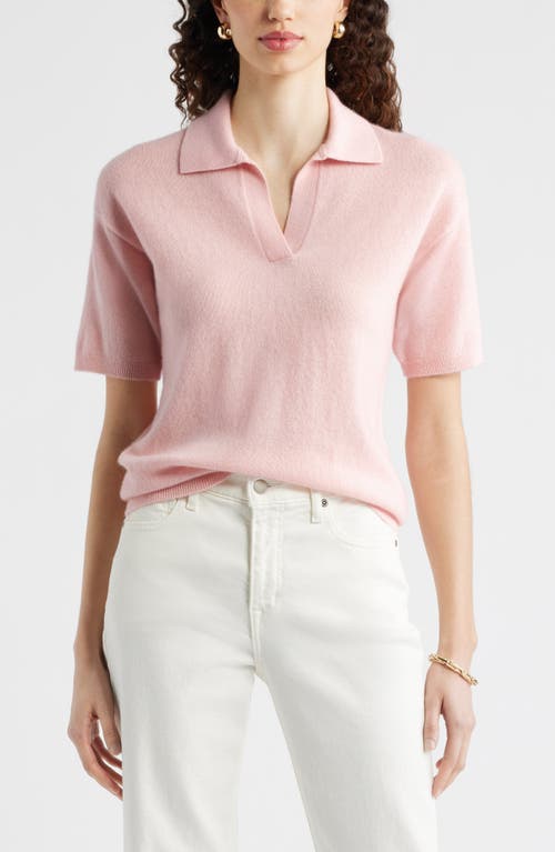 Nordstrom Cashmere Johnny Collar Short Sleeve Sweater in Pink Dogwood at Nordstrom, Size X-Large
