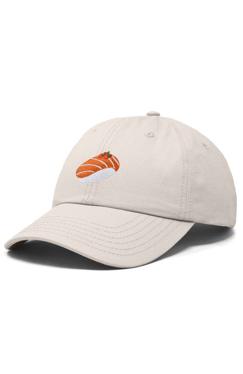 Dalix Salmon Sushi Embroidered Dad Cap In Beige