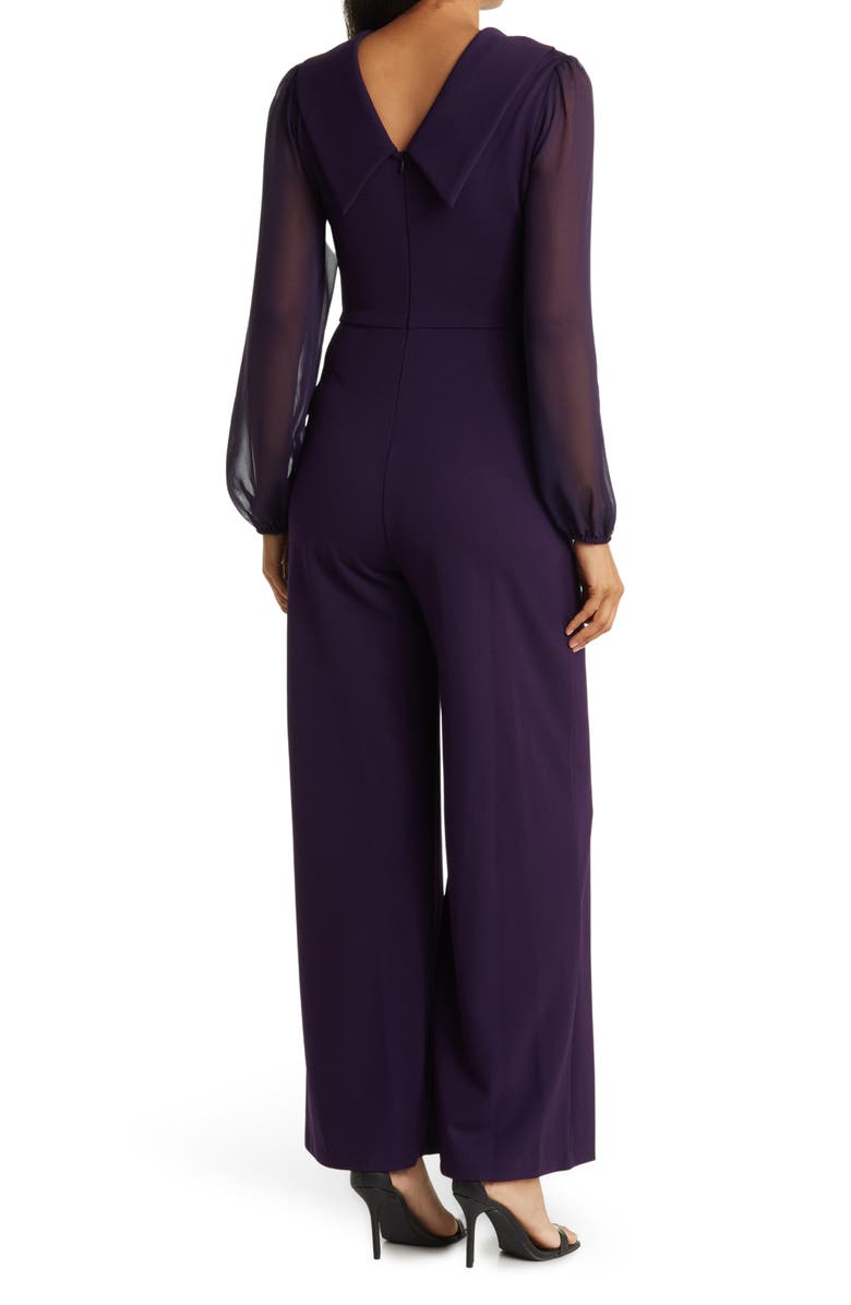 Connected Apparel Chiffon Long Sleeve Jumpsuit, Alternate, color, Eggplant
