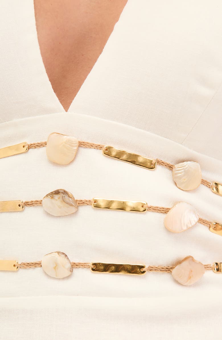 ViX Paula Hermanny Grace Beaded Linen & Cotton Cover-Up Mini Sundress, Alternate, color, White