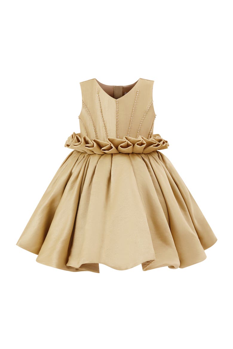 Bloom Accent Flare Dress, Main, color, Gold