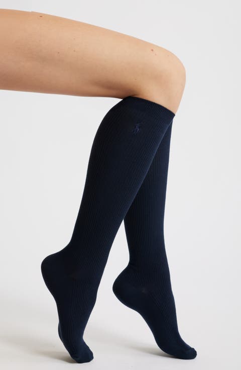 Cotton Blend Rib Knee High Socks