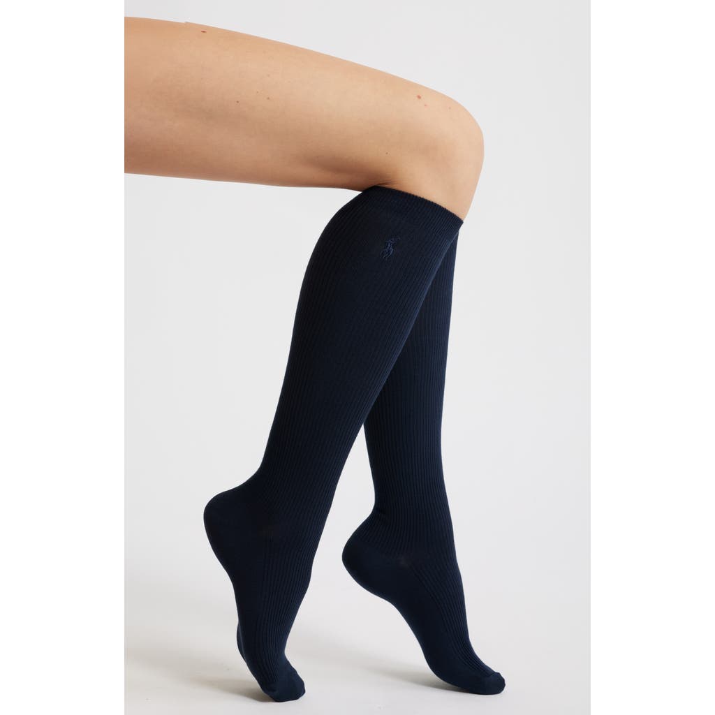 Polo Ralph Lauren Cotton Blend Rib Knee High Socks In Blue