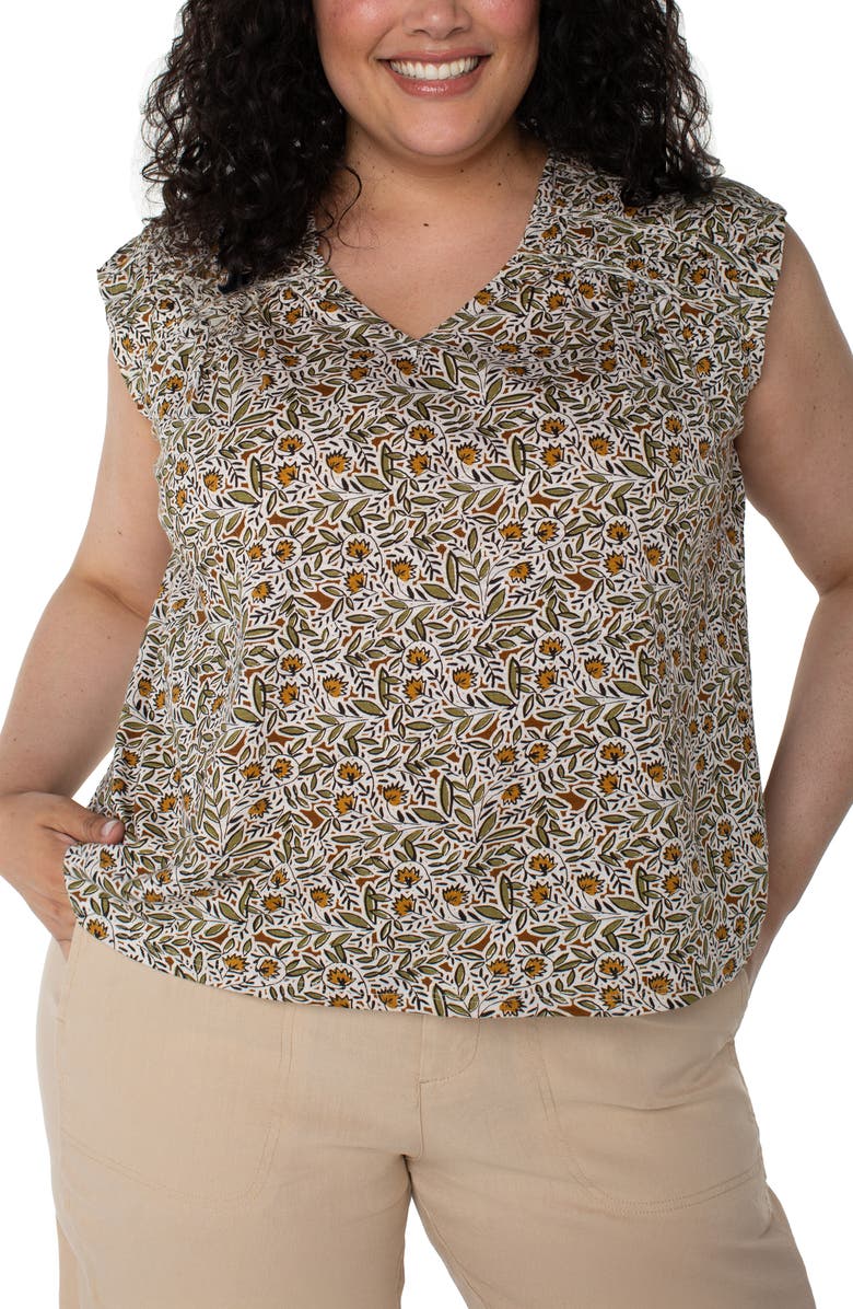 Liverpool Los Angeles Floral Print Cap Sleeve Cotton & Modal Tie Neck Top, Main, color, 