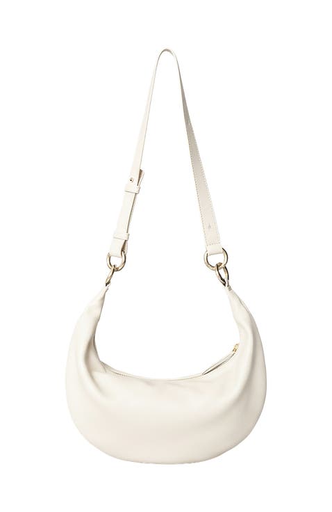 Small Leather Convertible Hobo Crescent  Ring Bag