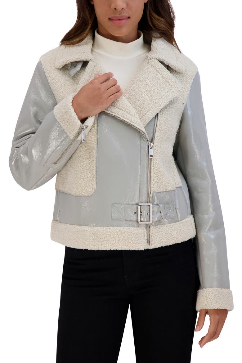Udall Faux Shearling Moto Jacket, Alternate, color, CEMENT