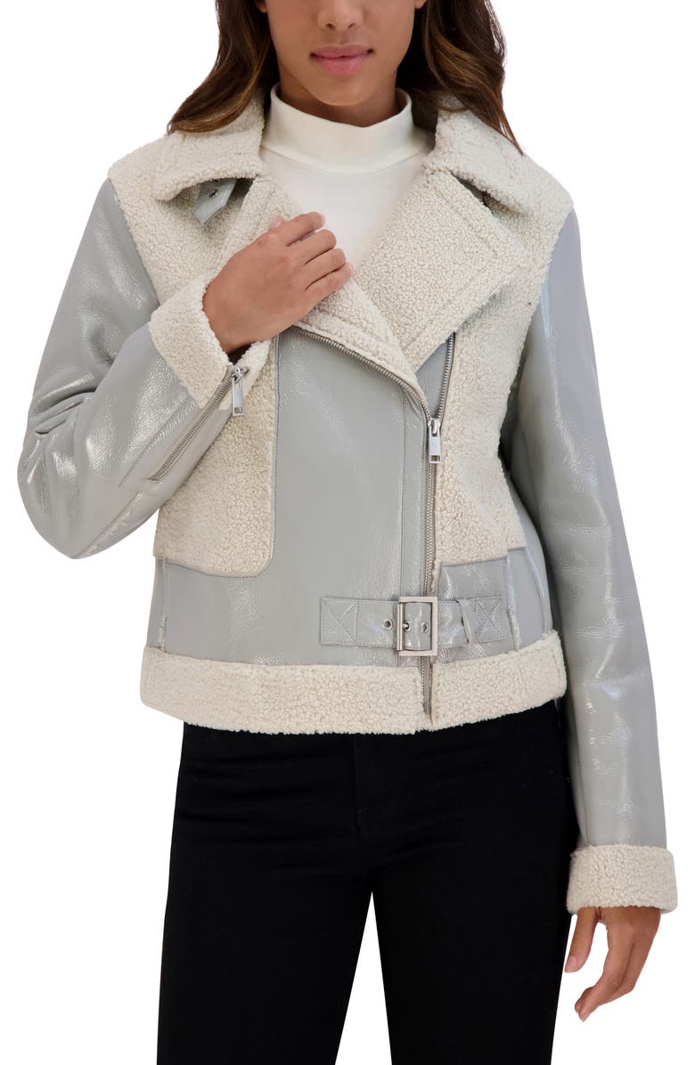 Andrew Marc Udall Faux Shearling Moto Jacket, Alternate, color, Cement