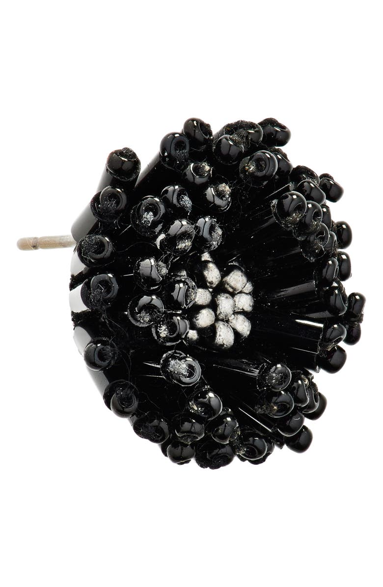 Oscar de la Renta Beaded Pompom Flower Earrings, Alternate, color, Black