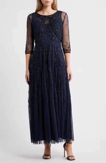 Beaded Mesh Gown with Jacket